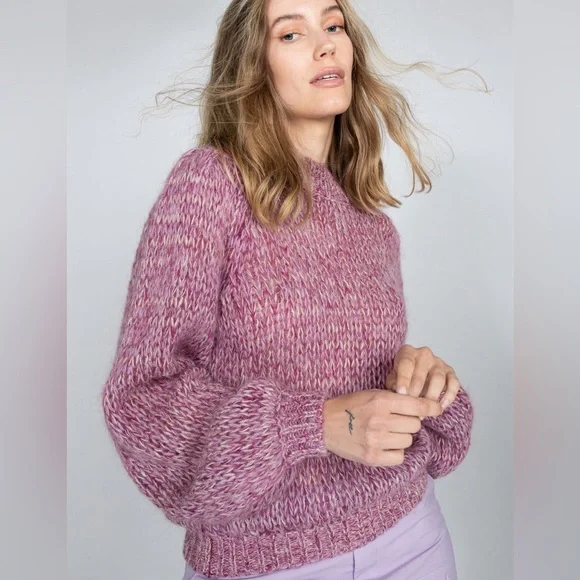 Maud Women’s Maja Knit Oversized Purple Open Weave Mohair Blend Italian Sweater - Picture 2 of 7